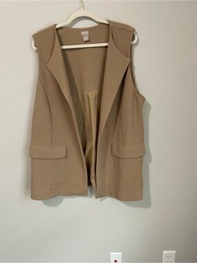 Chico's Neutral Tan Knit Open Cardigan long vest